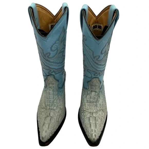Rogers Turquoise Croc-Embossed Cowboy Boots - Picture 3 of 16